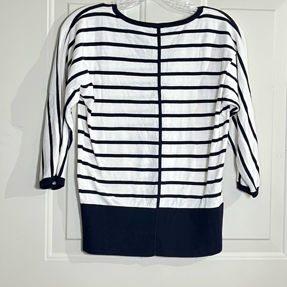 Talbots White and Navy Striped V-Neck Cotton Pullover - Picture 2 of 4